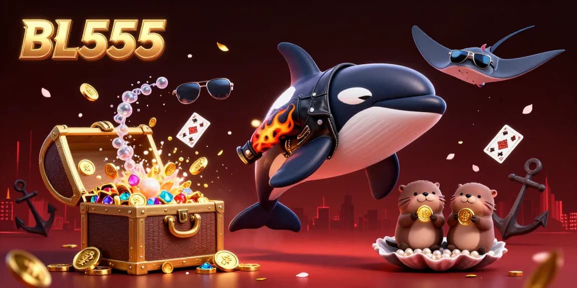 Experience thrilling action with BL555's dynamic underwater scene featuring playful characters and treasures.