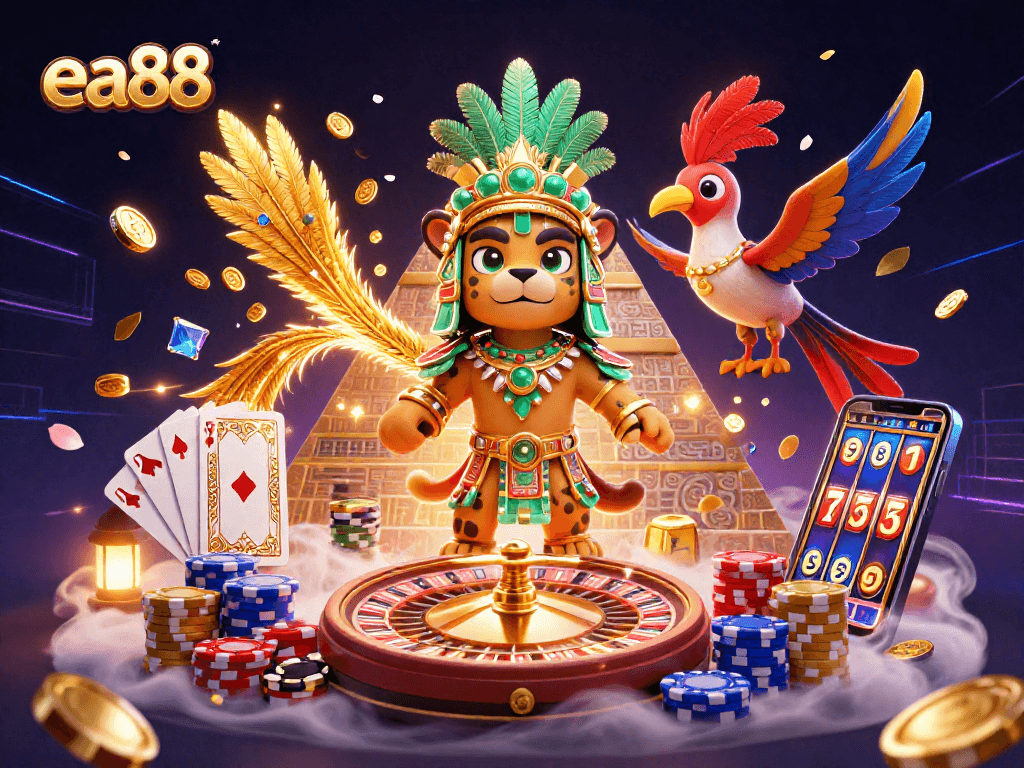 Experience thrilling winnings at ea88 with a vibrant casino scene featuring captivating Mayan characters and dynamic gameplay elements.