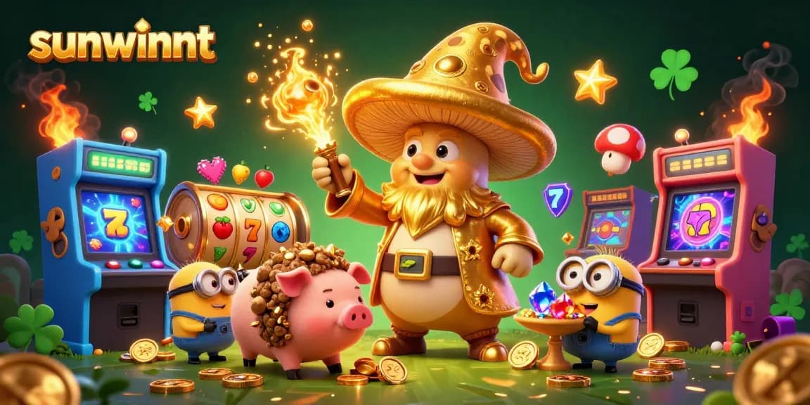 Engage with sunwinnt's golden wizard and treasure hunt dynamics in this vibrant casino-themed illustration.