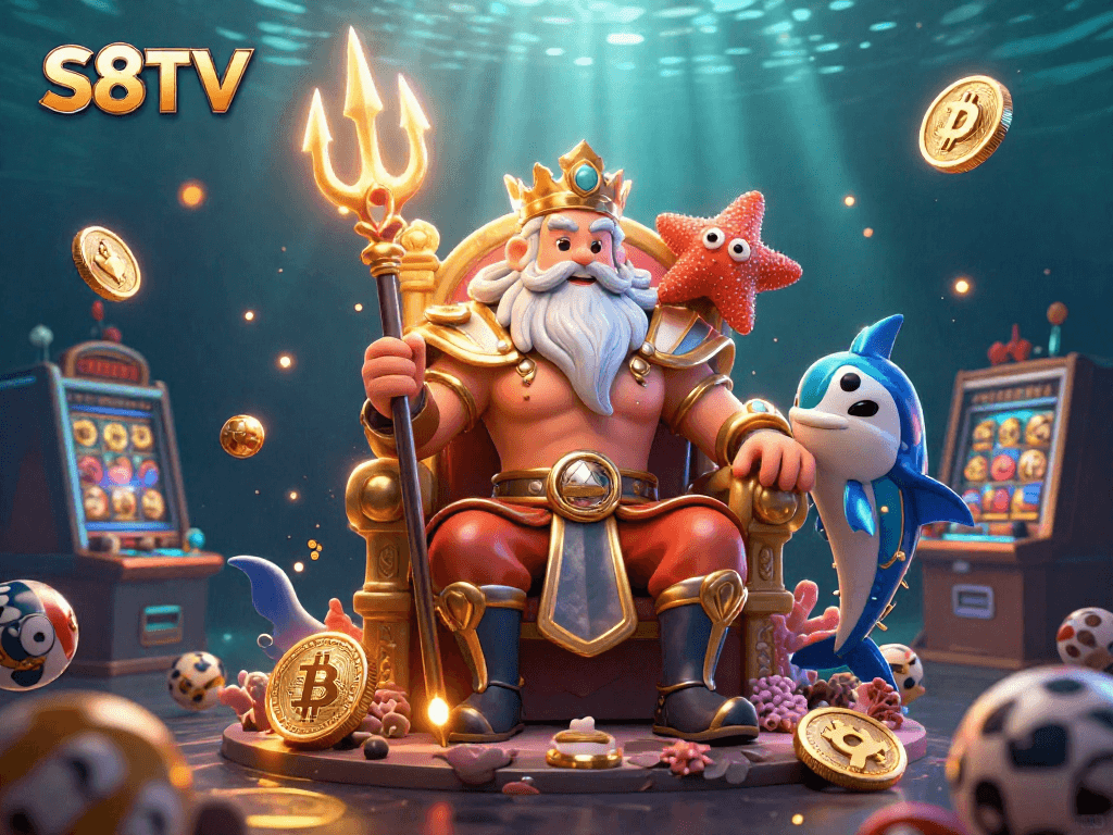 S8TV winning strategies in a vibrant game scene featuring Neptune and exciting casino elements.