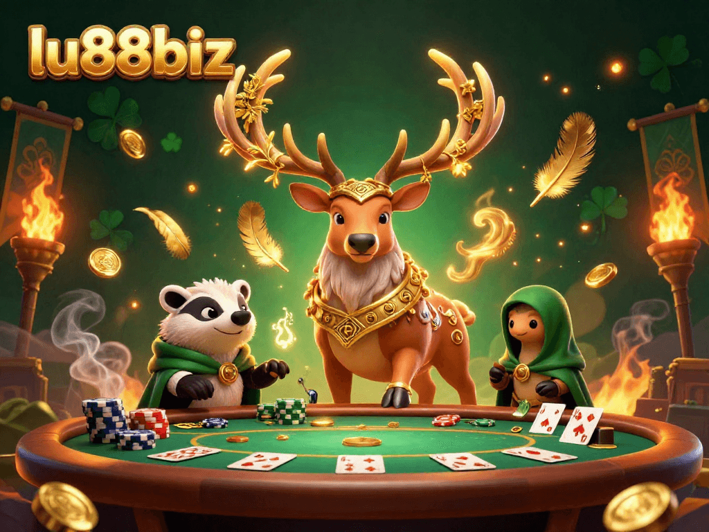 Engage in thrilling poker action at lu88biz with a vibrant Celtic-themed casino scene.