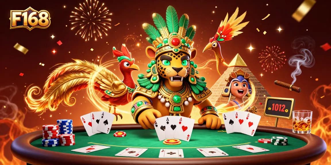 Engage in thrilling poker adventures at F168 with a vibrant 3D casino illustration.