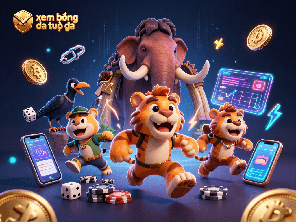 Enjoy xem bóng đá trực tiếp in a dynamic casino scene featuring engaging characters and vibrant visuals.