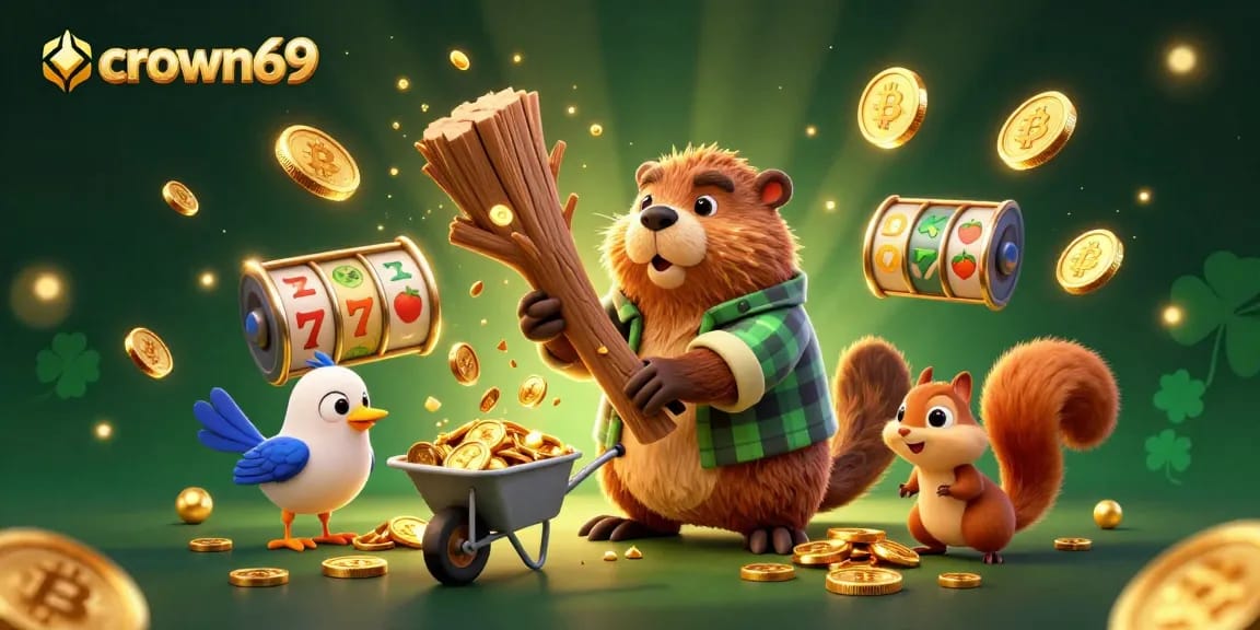 Spin the reels at crown69 for a chance to win gold coins in this vibrant casino scene.