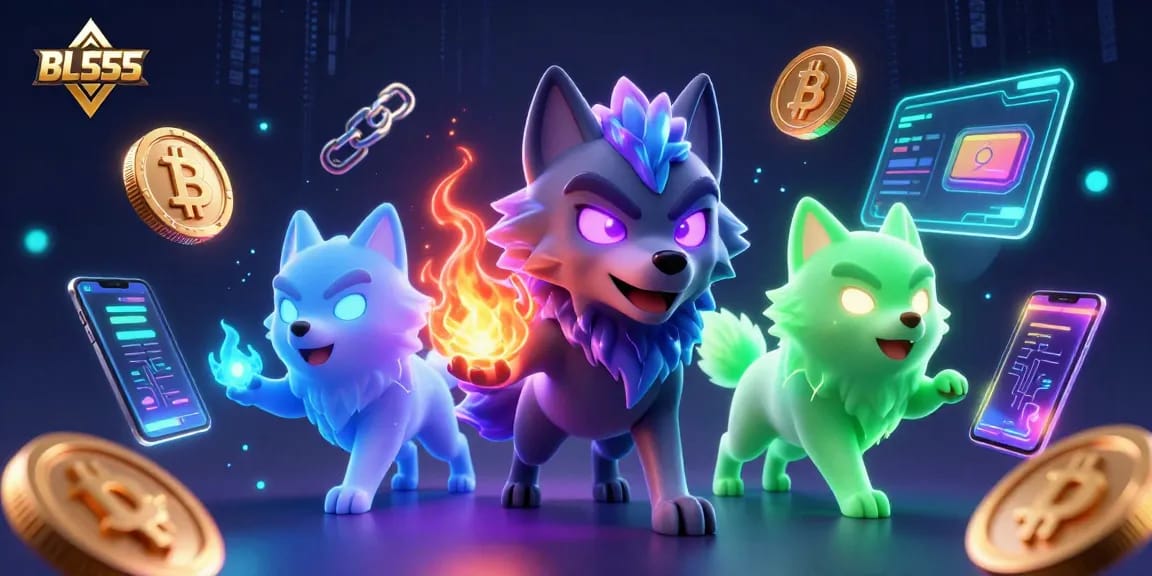 Experience the thrill of gaming at BL555 with captivating 3D wolf characters and crypto elements.