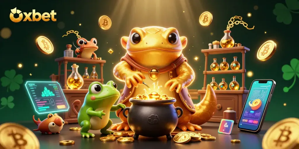 Engage in thrilling gameplay at Oxbet with golden coins and vibrant crypto elements.
