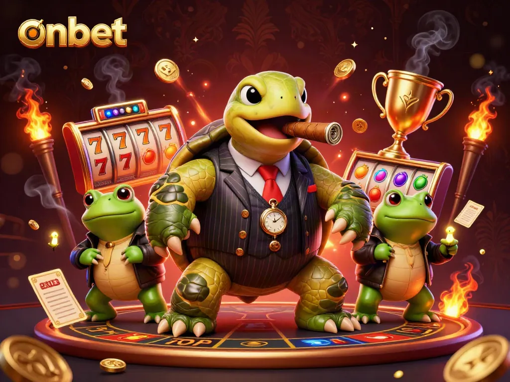 Experience thrilling gameplay at onbet with a 3D cartoon scene featuring a casino atmosphere.