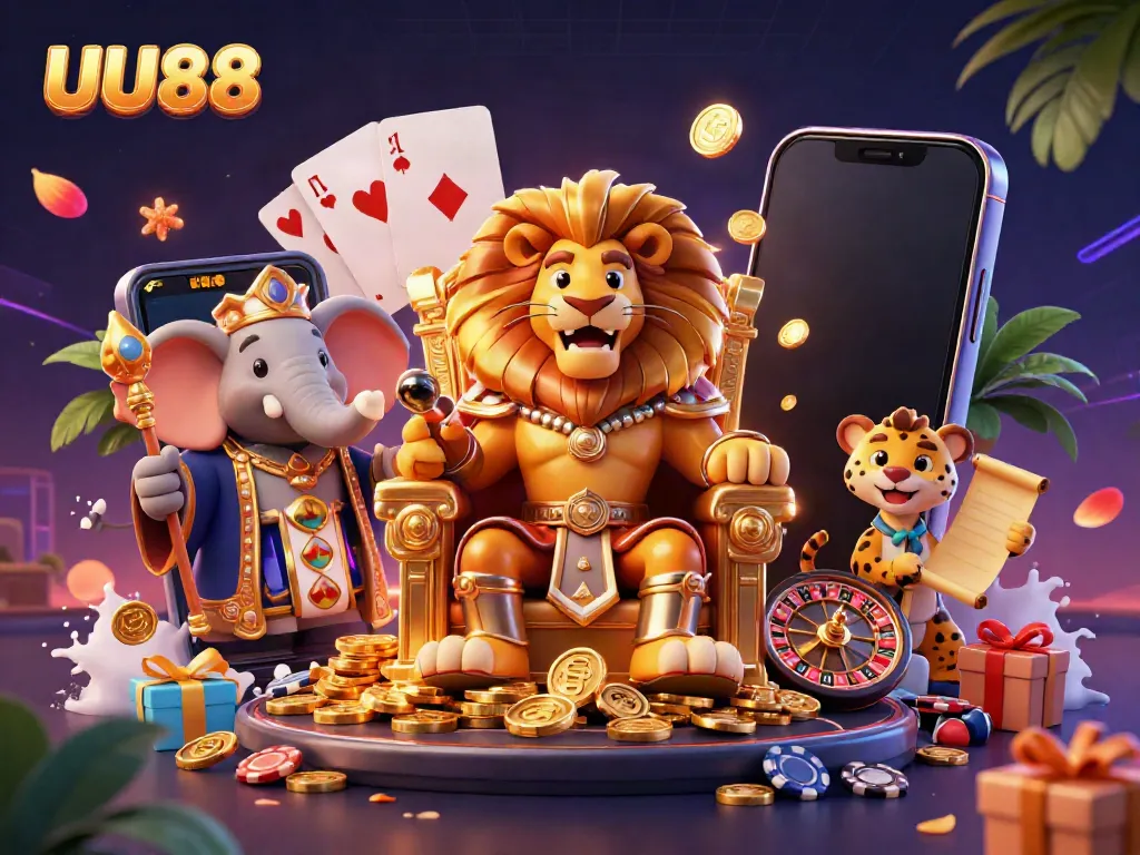 Experience thrilling action at UU88 with a vibrant 3D casino scene featuring iconic characters and games.