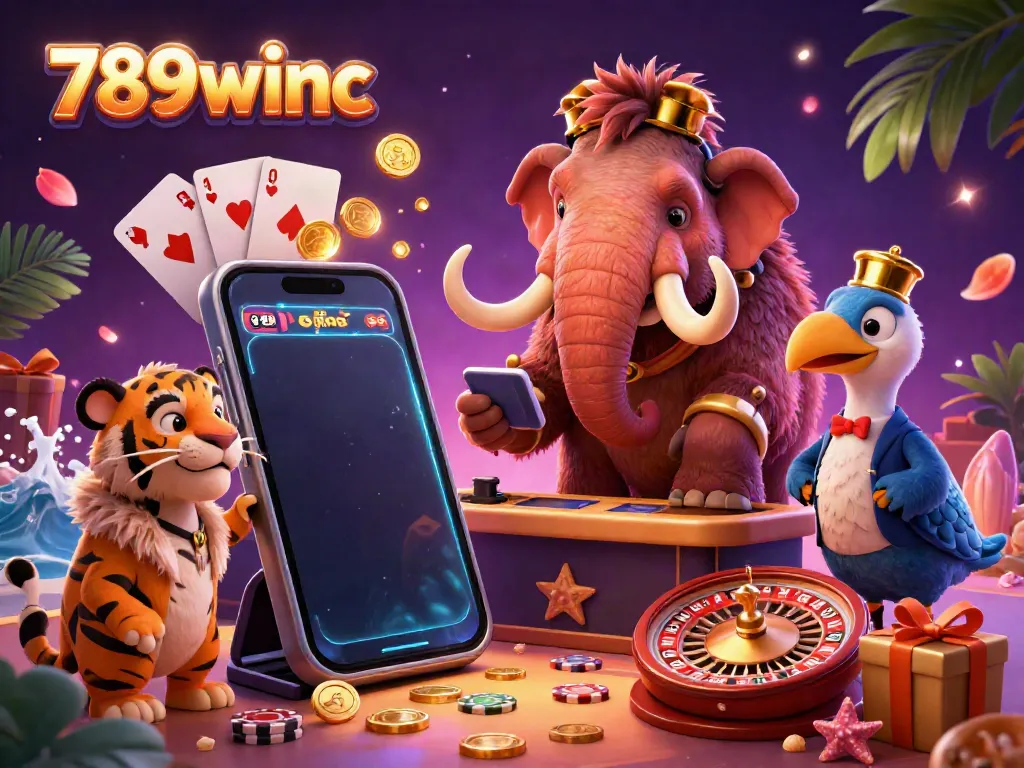 Experience the vibrant 789winc casino scene with a bouncer, a VIP guest, and exciting gaming elements.