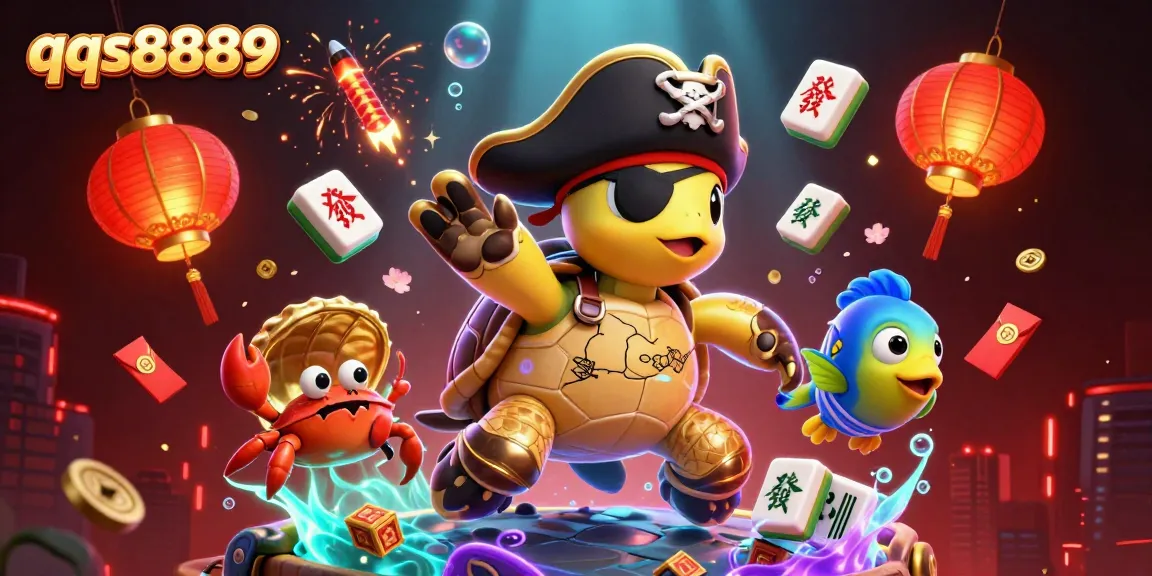 Join the action at qqs8889 with pirate turtles and treasure surrounded by vibrant casino elements.