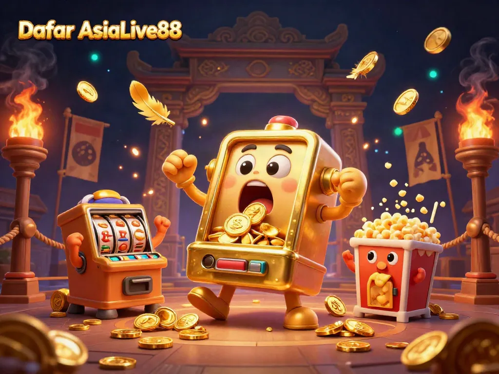 Experience the excitement of Daftar AsiaLive88 with a vibrant jackpot scene featuring animated slot machines.