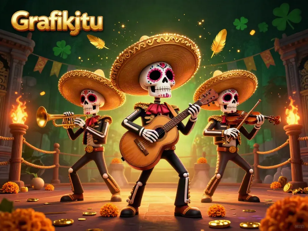Experience vibrant gambling energy with Grafikjitu's mariachi band in a dynamic casino scene.