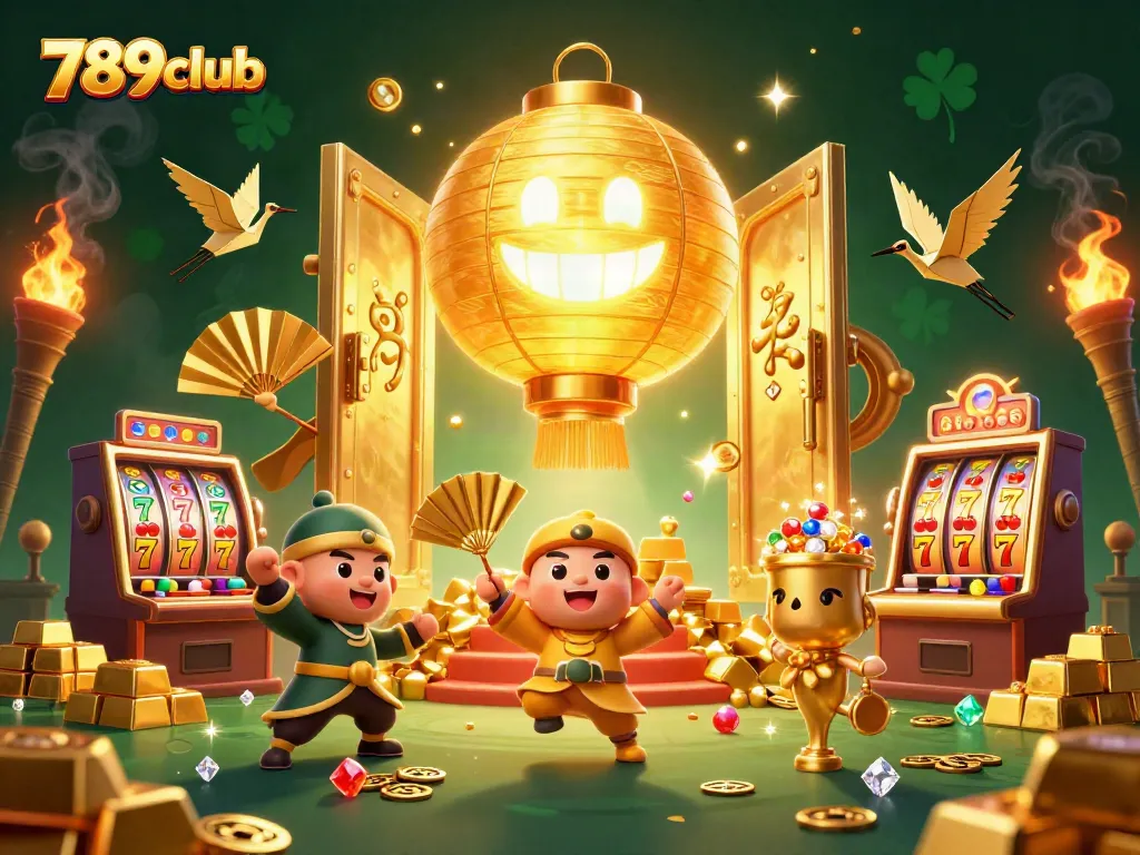 Engage with 789club's animated casino scene featuring golden treasures and vibrant game elements.