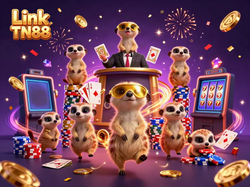 Experience the excitement of gaming at Link TN88 with meerkats operating a lively casino.