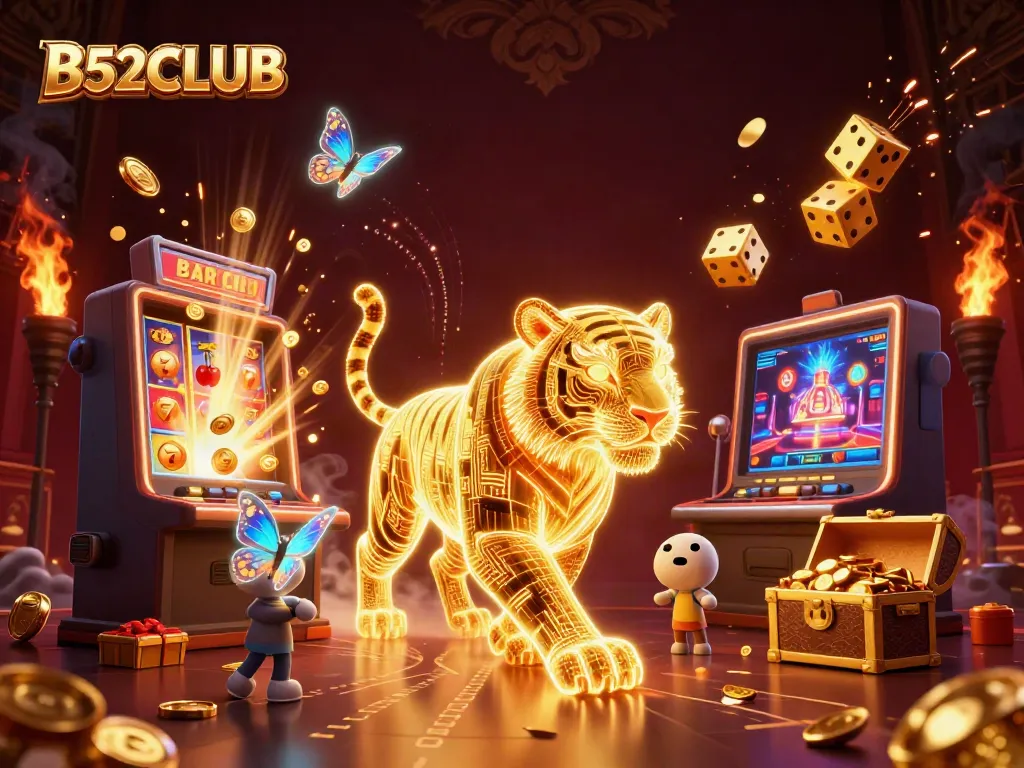 Join the excitement at B52CLUB with neon elements and lively casino action.