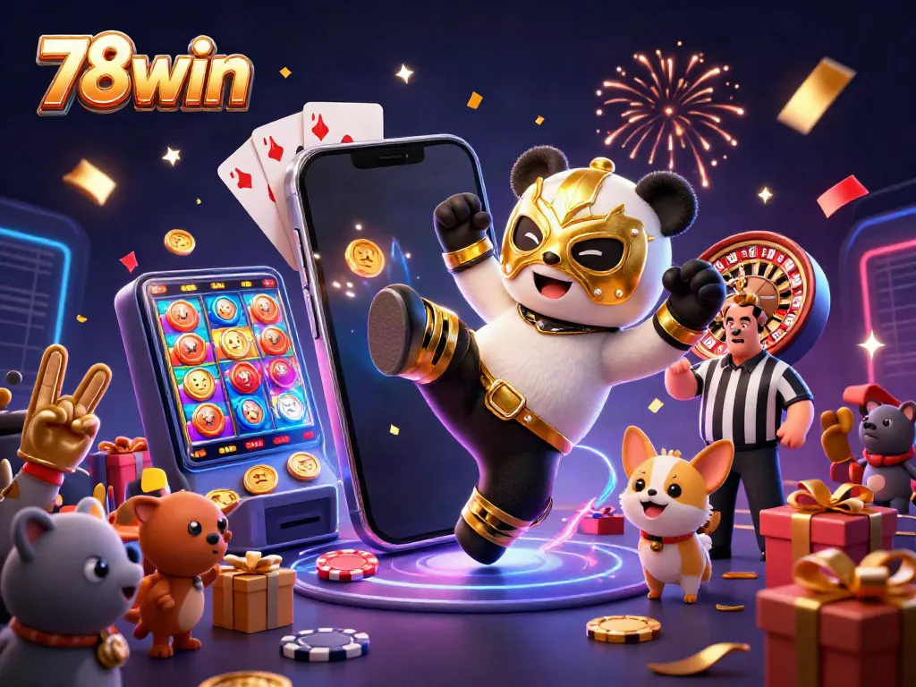 Engage in thrilling gaming adventures at 78win with colorful slot games and excited animal characters.