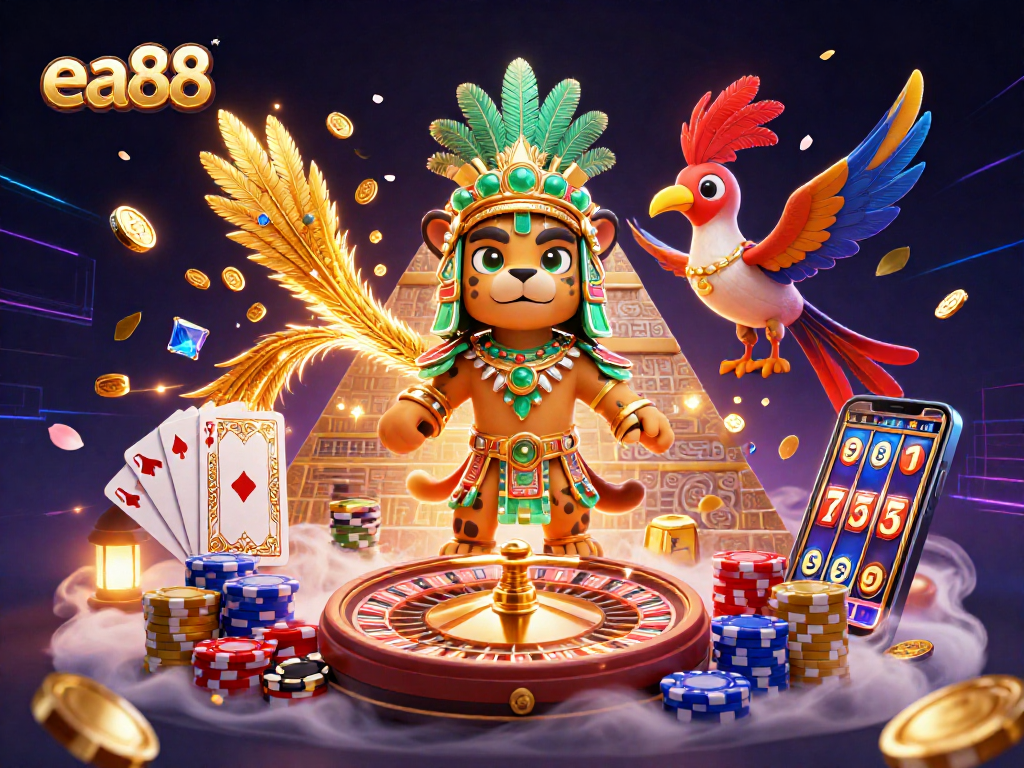 Experience thrilling winnings at ea88 with a vibrant casino scene featuring captivating Mayan characters and dynamic gameplay elements.
