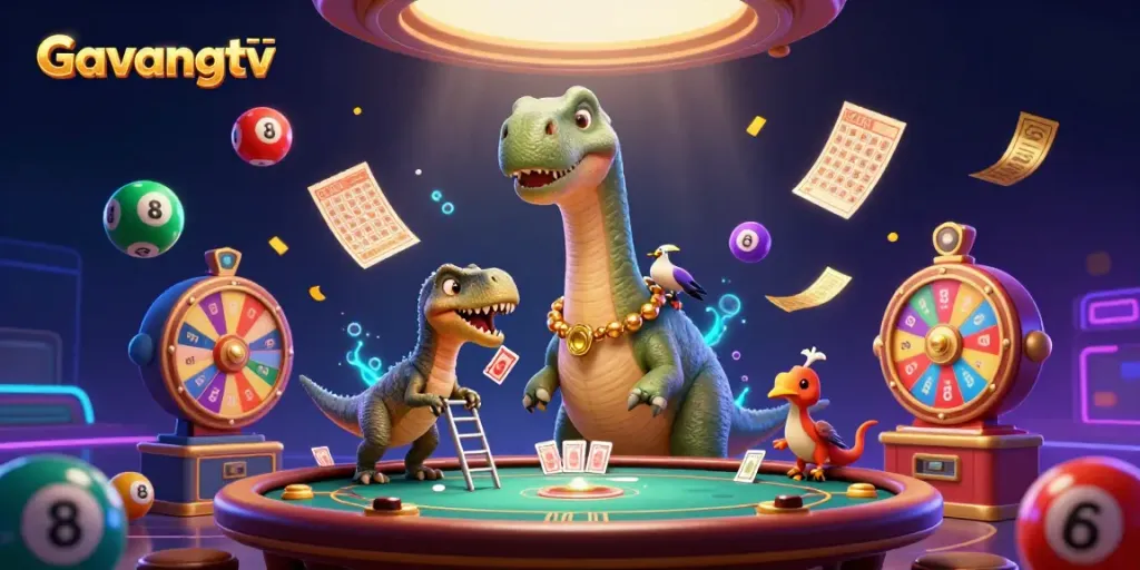 Experience the excitement of Gavangtv's dynamic casino scene with vibrant elements flying around.