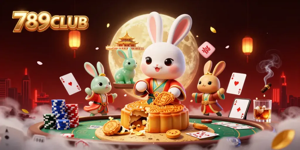 Engage in thrilling poker action with 789CLUB's vibrant 3D rendering featuring folklore characters and casino elements.