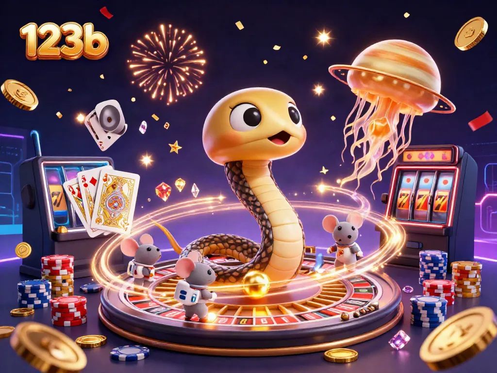 Engage with interactive bets at 123b, featuring vibrant casino elements and animated characters in action.