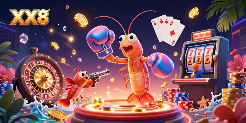 Experience the excitement of XX8 casino with vibrant 3D characters and dynamic casino elements.