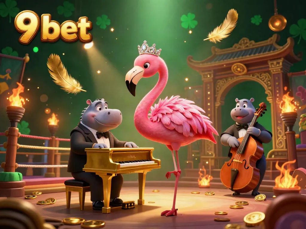 Join the colorful entertainment of 9 bet in this dynamic casino scene featuring lively characters.