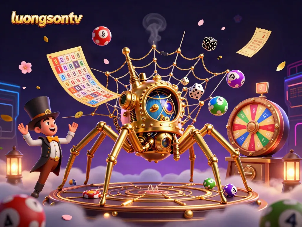 Engage with luongsontv's vibrant 3D casino scene featuring colorful lottery elements and playful characters.