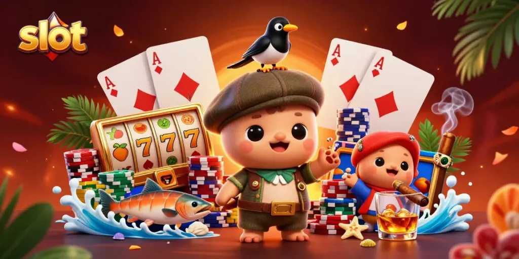 Spin the slot reels in a vibrant 3D scene featuring Nessie and casino elements.