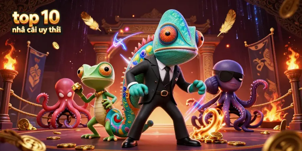 Experience thrilling gameplay at top 10 nhà cái uy tín, with colorful characters and casino elements.