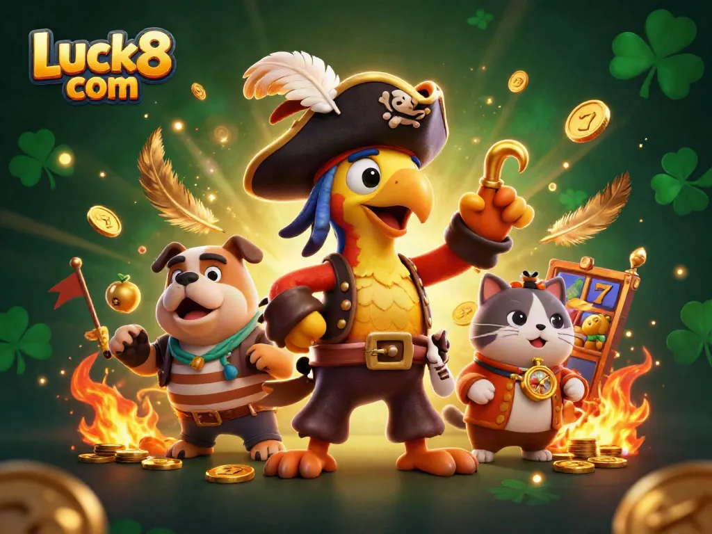 Engage with thrilling games at Luck8 com with a vibrant 3D casino scene depicting action and excitement.