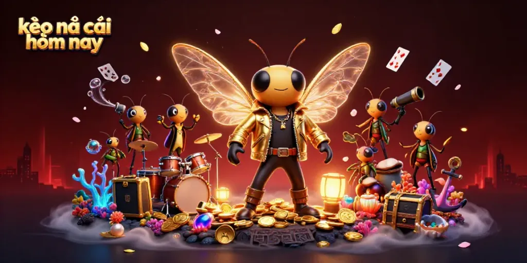 Engage with kèo nhà cái hôm nay through a vibrant 3D scene of animated characters celebrating a win.