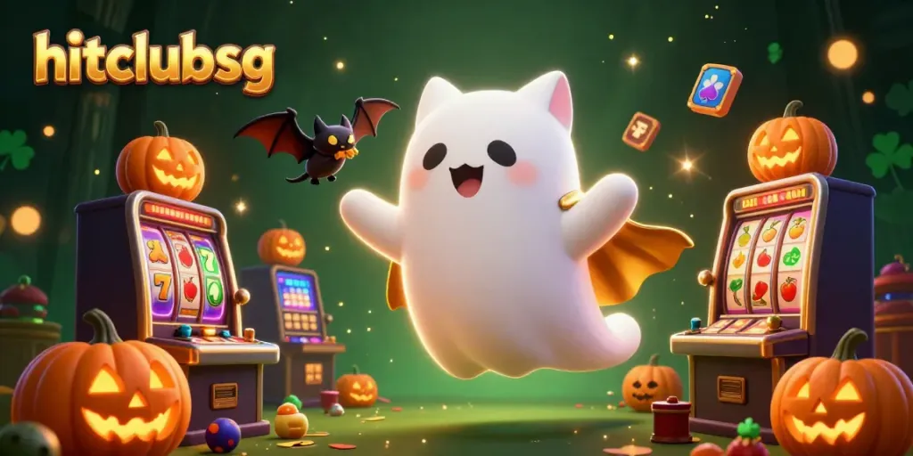 Experience wining thrills with hitclubsg in this vibrant haunted casino scene featuring playful characters.