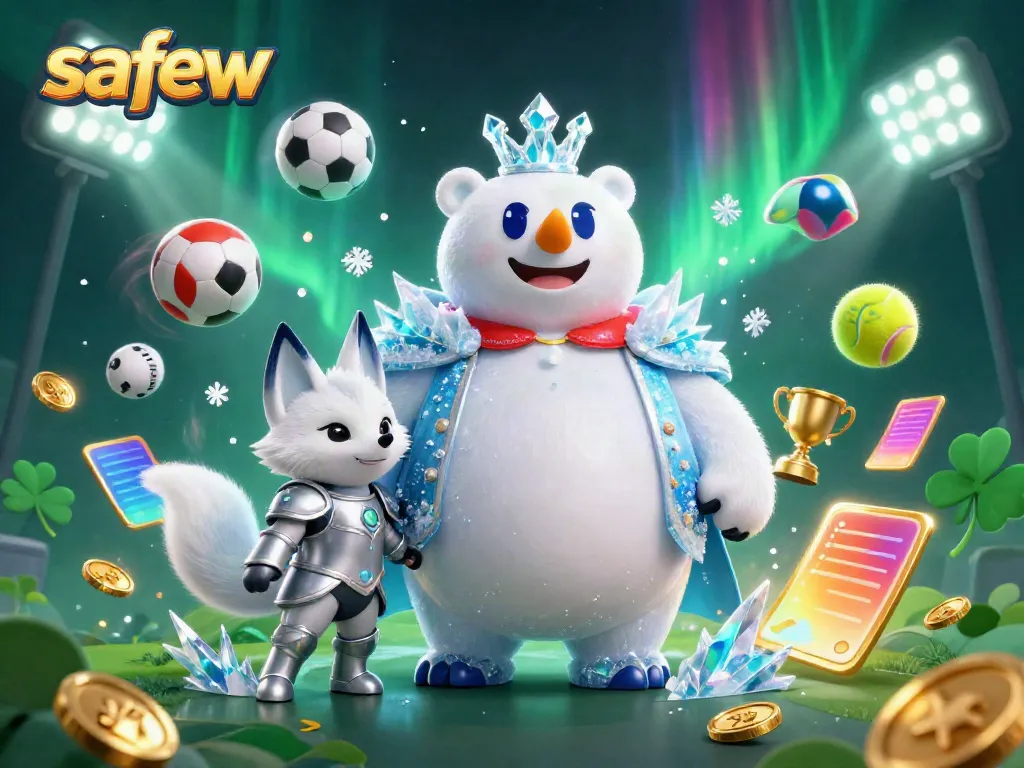 Engage in thrilling gameplay with safew, featuring an ice king polar bear and a snow fox in a vibrant casino scene.
