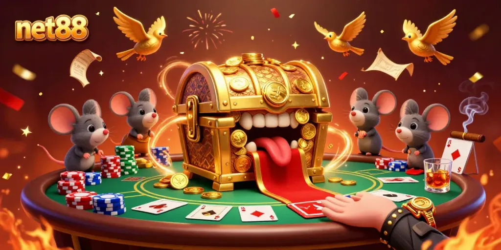Engage in thrilling gameplay with net88 at this colorful casino scene alive with excitement and adventure.