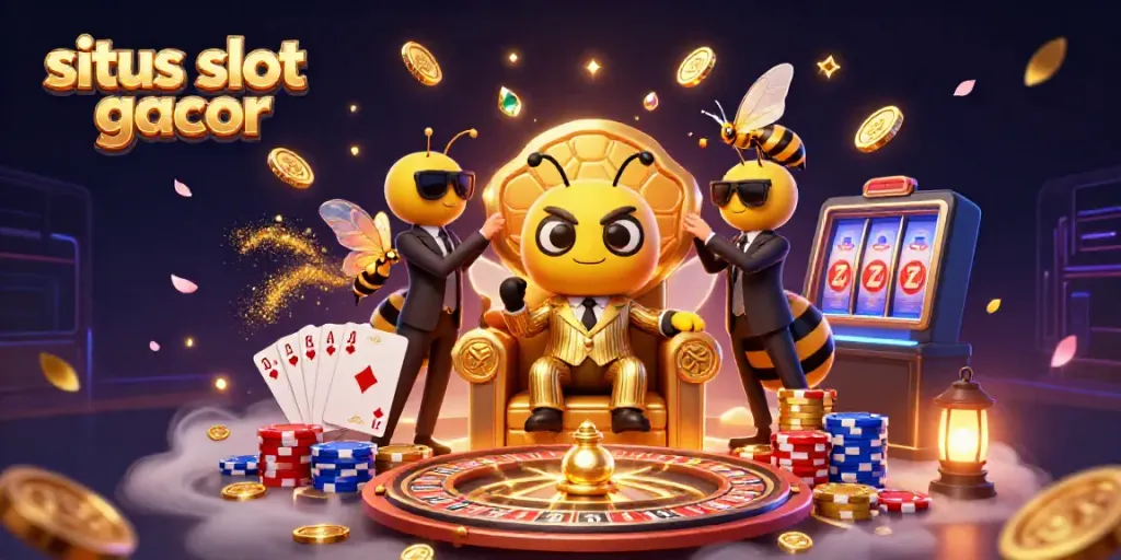 Experience situs slot gacor with engaging 3D art of a bumblebee mob boss in a casino scene.