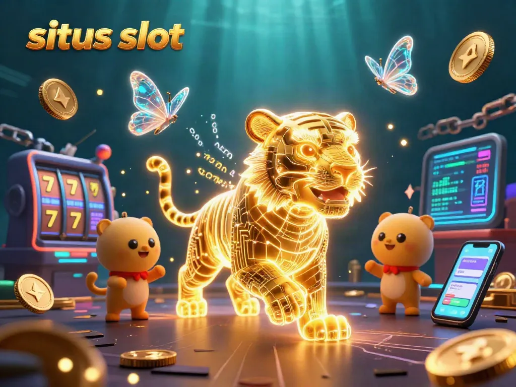 Experience situs slot excitement with a neon-wireframe tiger in a vibrant digital casino.