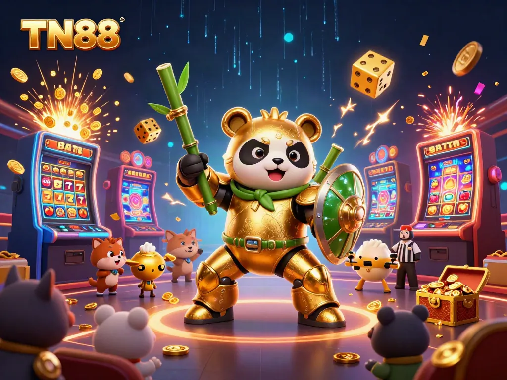 Experience TN88 excitement in a vibrant 3D casino world bursting with jackpot treasures and animated characters.