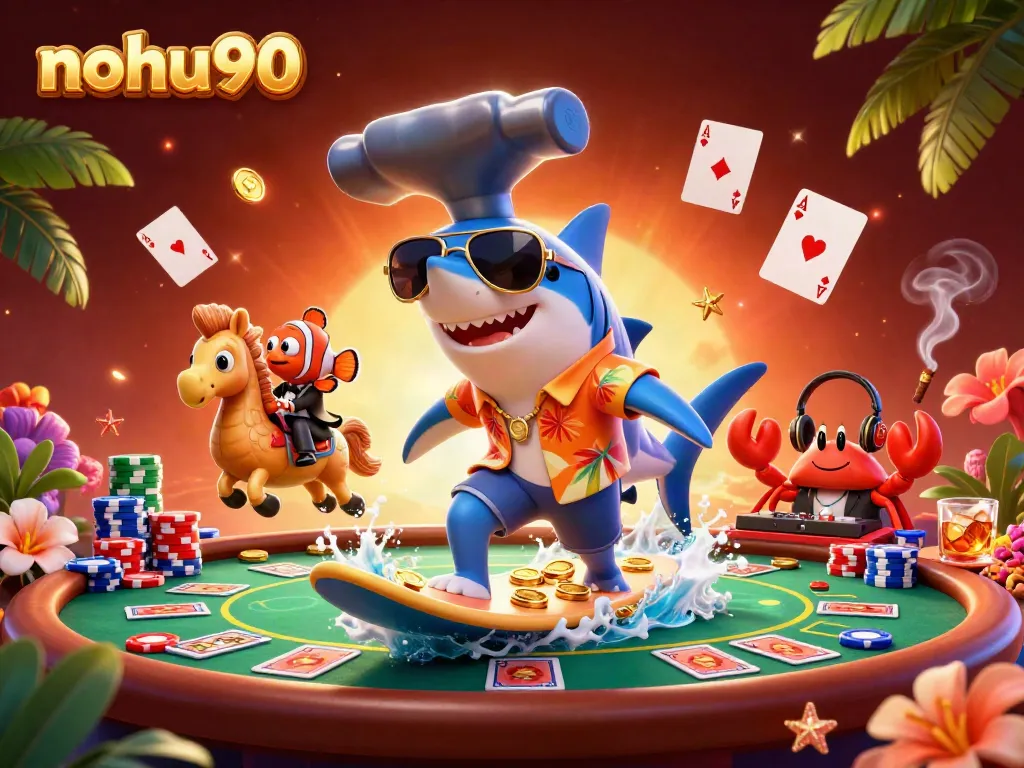 Experience the thrill of nohu90 with lively characters in a vibrant casino scene.