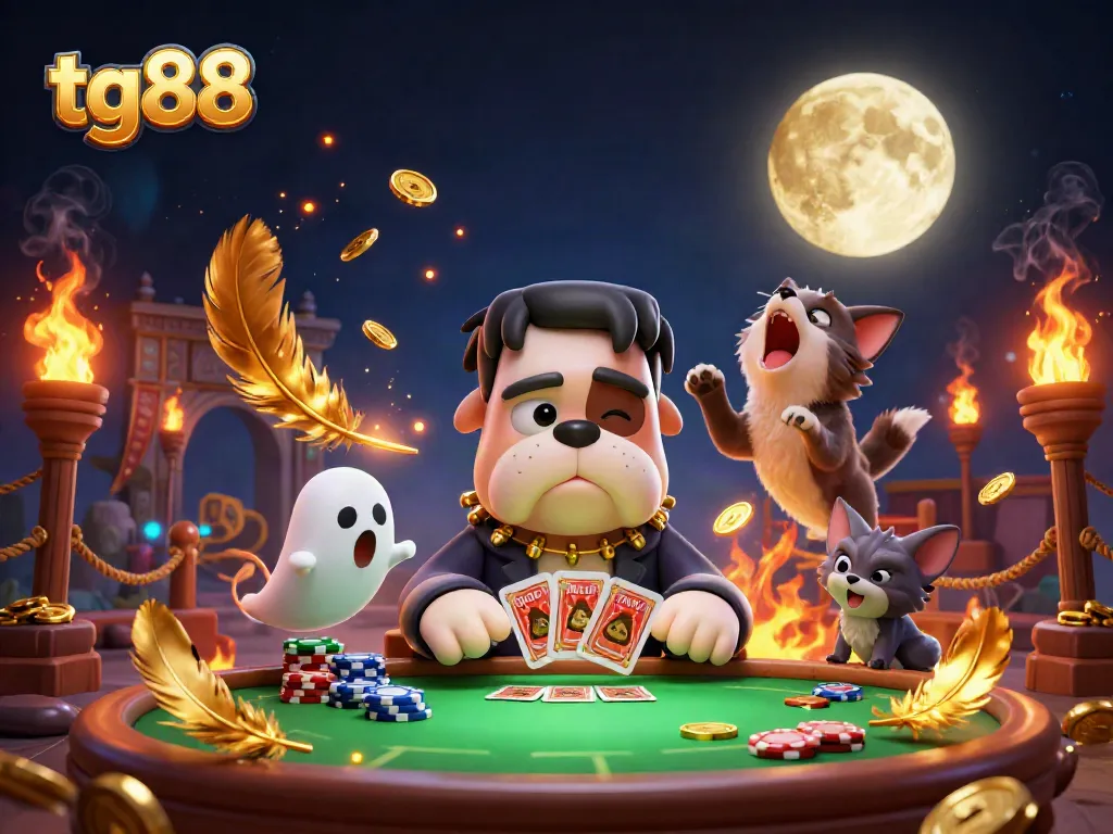 tg88 members enjoying an exciting card game with animated characters in a vibrant casino setting.