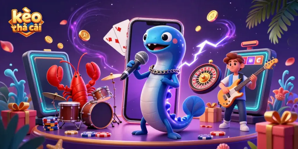 Experience kèo nhà cái with spectacular 3D animated casino scene featuring an electric eel DJ.