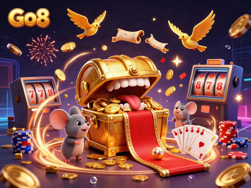 Engage in the excitement of Go8 with a dynamic scene of fortune and vibrant casino elements.