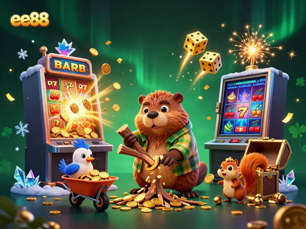 Engage with ee88’s vibrant casino atmosphere featuring a beaver, bird, and squirrel in a gold-drenched scene.
