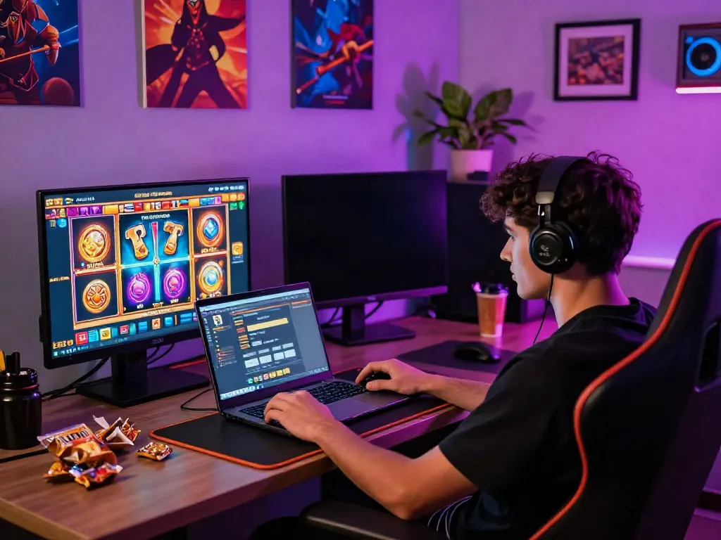 Player enjoying a thrilling slot777 game experience in a stylish gaming setup.