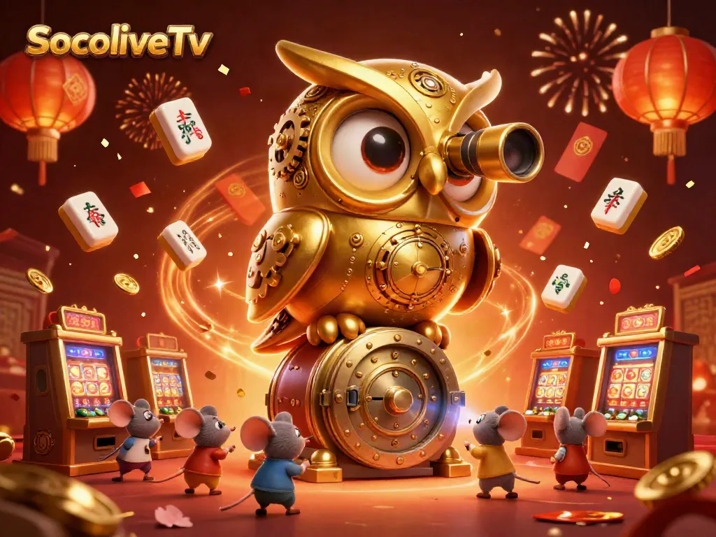Engage with live betting action on SocoliveTv while the golden owl oversees the thrilling casino experience.