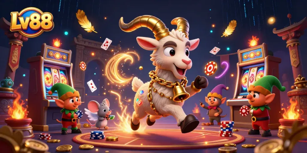 Engage with the festive horror of Lv88's holiday-themed casino filled with gremlins stealing poker chips.