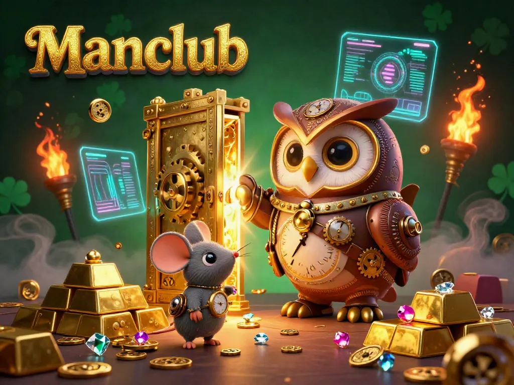 Experience engaging gameplay at Manclub with a vibrant casino scene, showcasing exciting gaming elements and treasures.