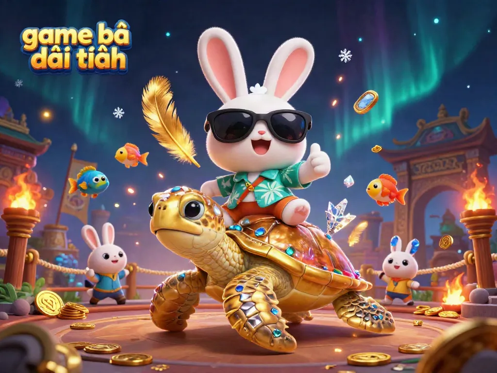 Experience the thrill of game bài đổi thưởng with our lucky rabbit and golden turtle in vibrant casino fantasy.