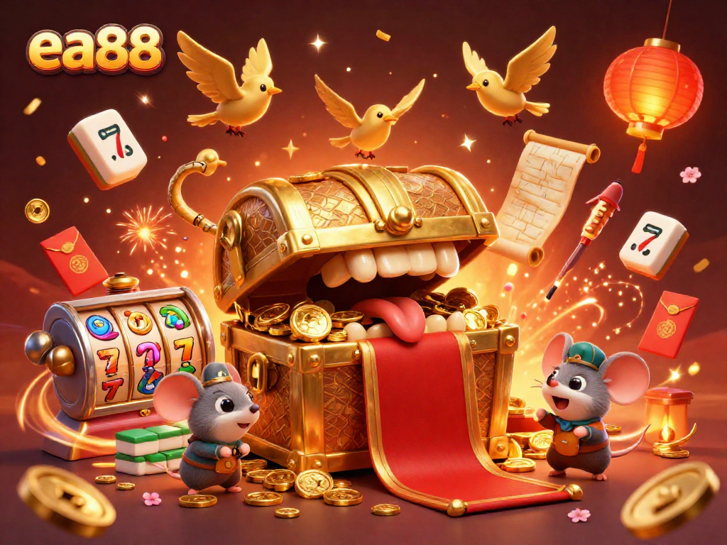 Win big at ea88 with this vibrant casino scene featuring adventurous characters exploring treasures.