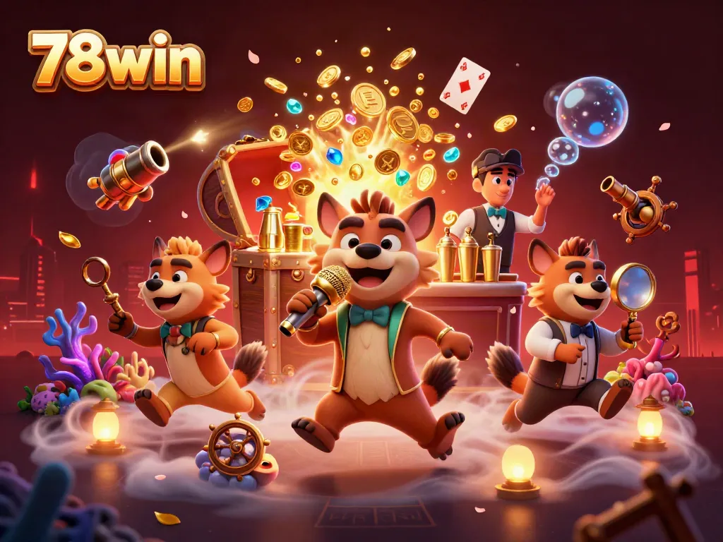 Experience the vibrant humor of 78win as hyenas run a comedy casino club filled with treasures.