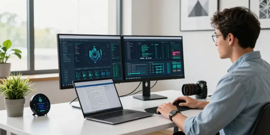 Data security professional analyzing pecah404 data in a modern office workspace.